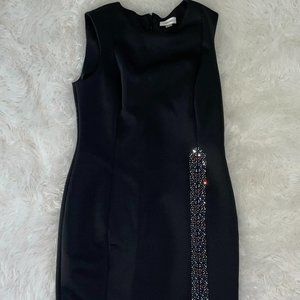 Calvin Klein- Size 12- Sleeveless Sheath Black Dress with Multicolor Beading